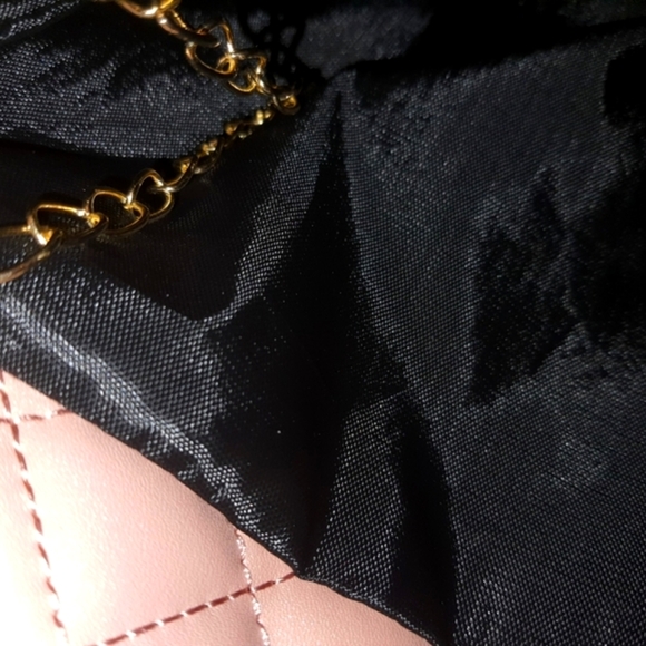 Pink Quilted Puffy Tote Handbag with Gold Chain - Picture 8 of 8